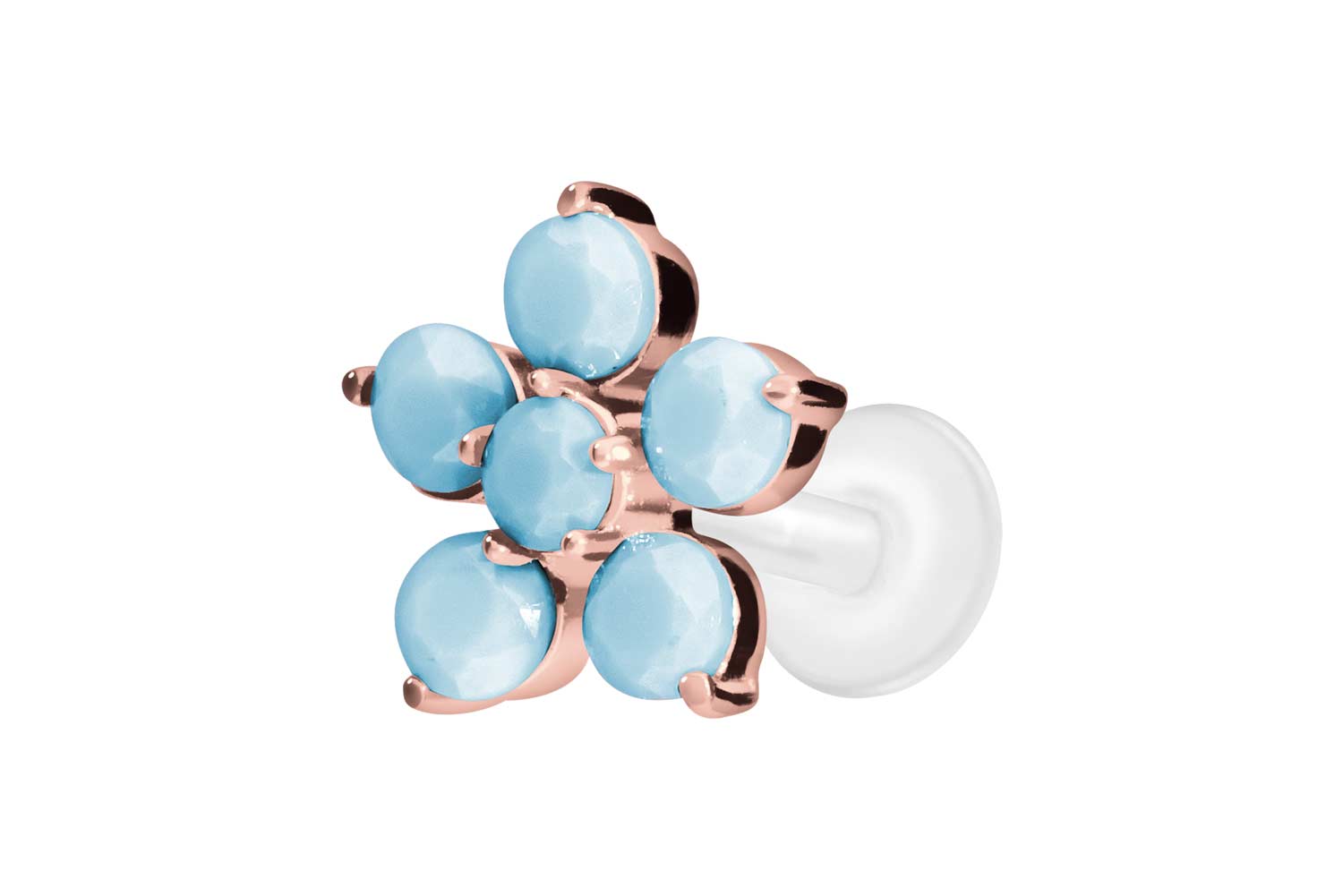 PTFE Labret Piercing mit Innengewinde + Titan-Aufsatz BLUME + SYNTHETISCHE TÜRKISE